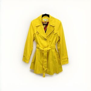 Via Spiga Sunny Yellow Trench Coat Water Repellent Sz XL Lined Pleats Silhouette